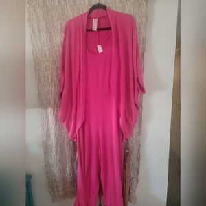2 Piece Set Open-Front Women's Top Jacket & Jumpsuit Size XL NWT Gorgeous Pink.
